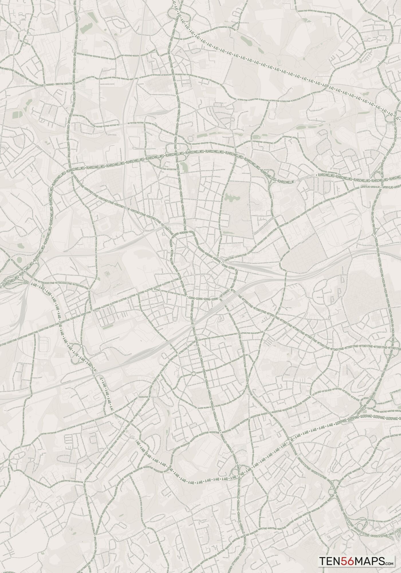 Color Variant Mint - Muted green water and major roads in darker green.