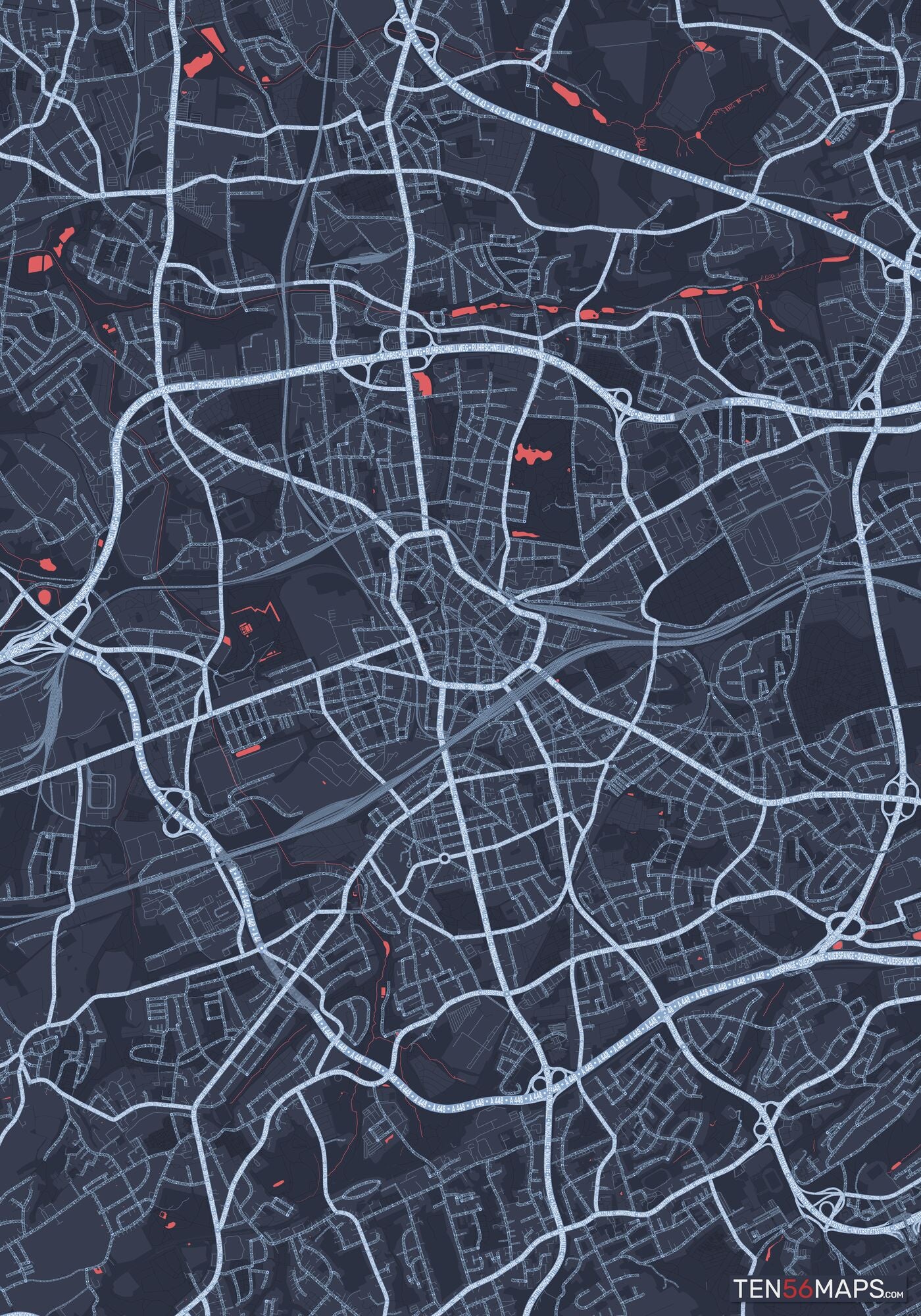 Color Variant Royal - Blue land with water in red.