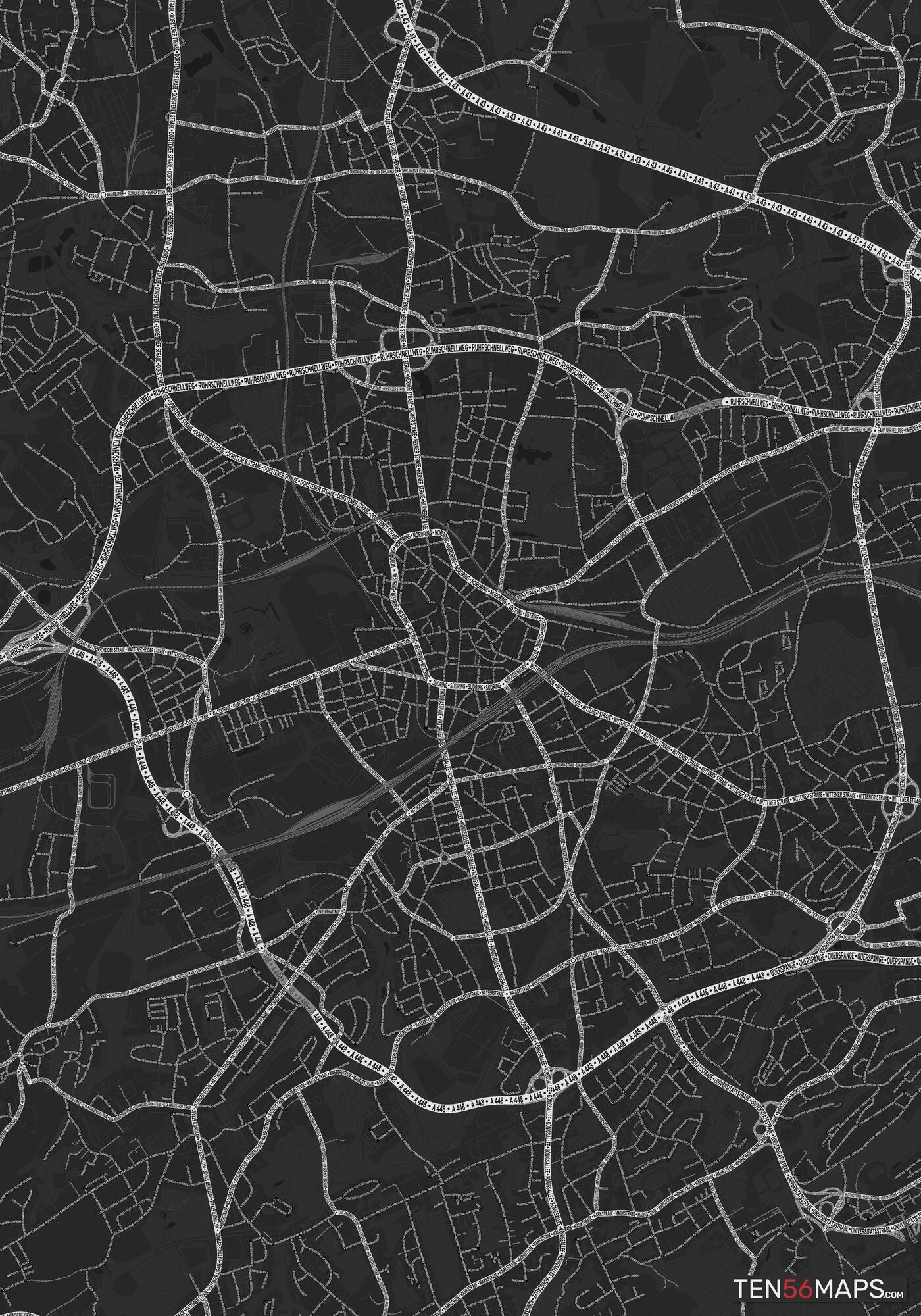 Color Variant Ruby - Dark grey with major roads highlighted in white.