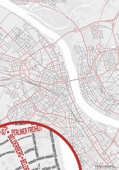 Color Variant Ruby - White with mayor roads in red.