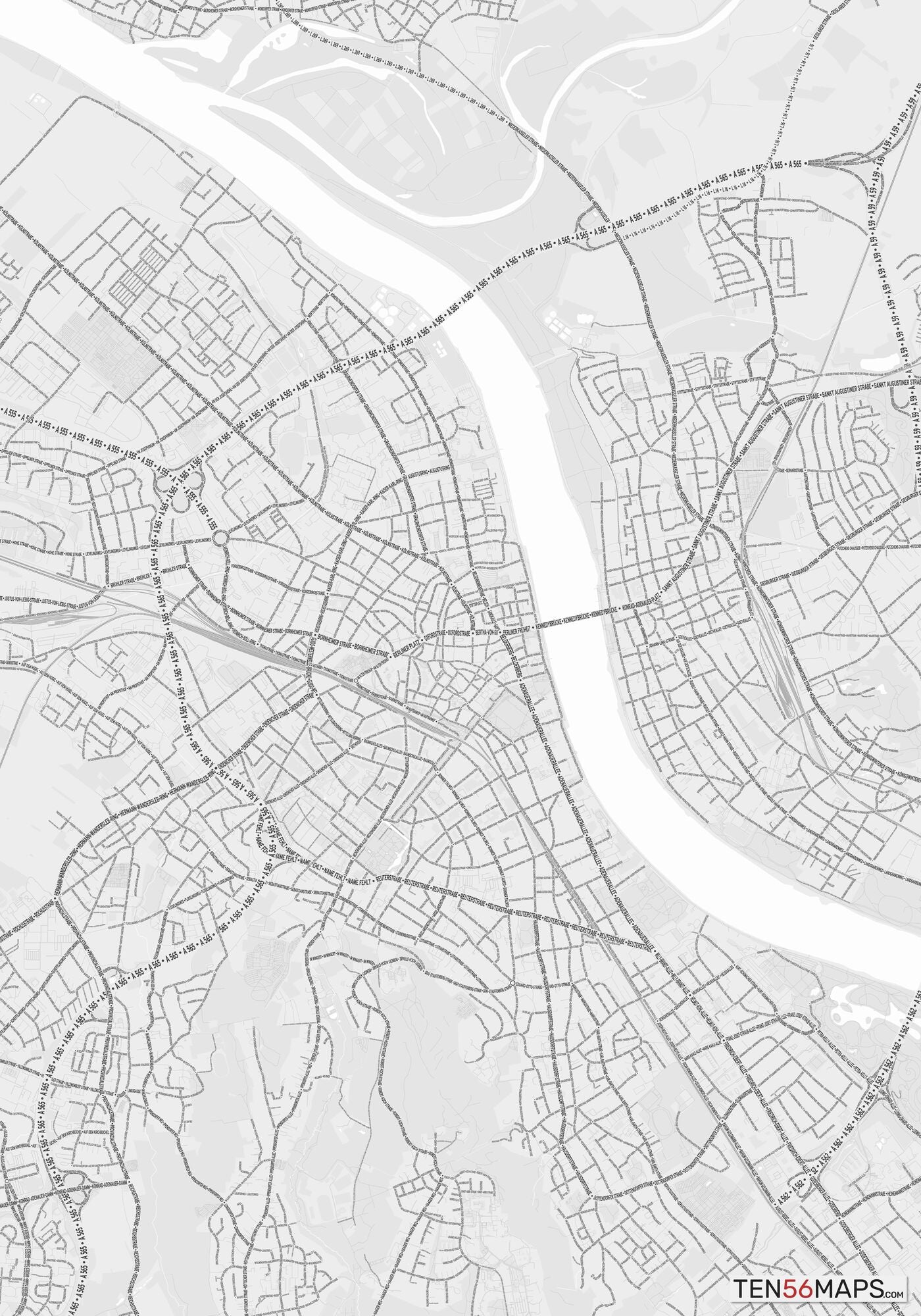 Color Variant Gray - Bright gray with mayor roads on dark gray background.
