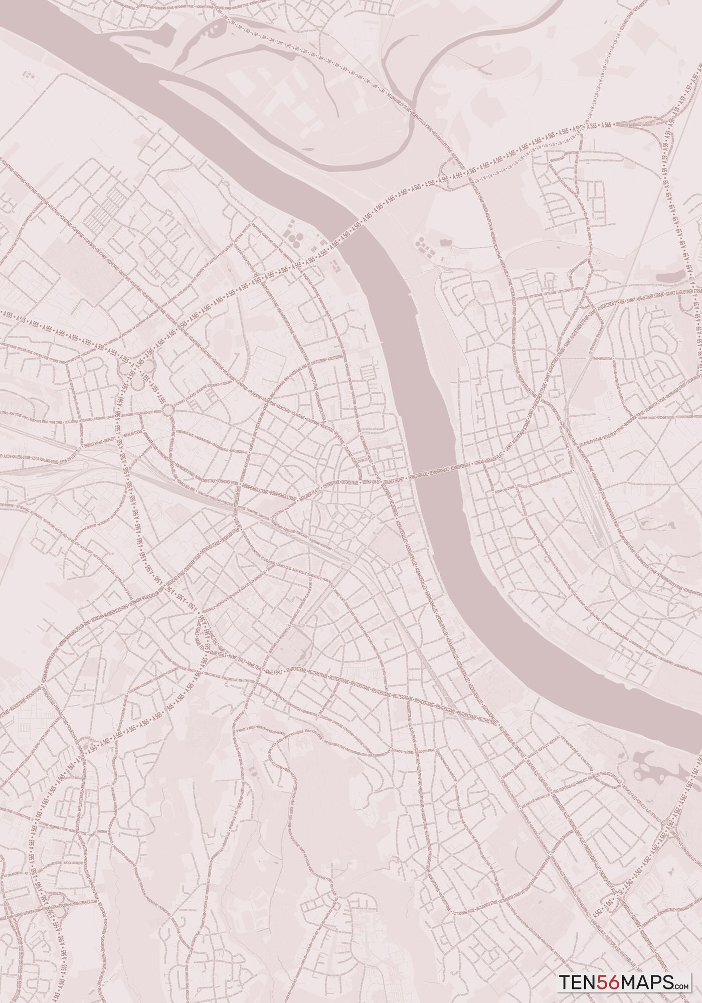 Color Variant Rose - Muted red roads and water.