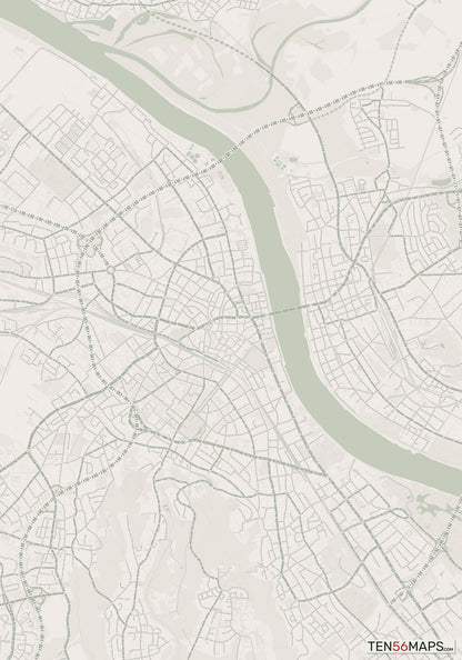 Color Variant Mint - Muted green water and major roads in darker green.