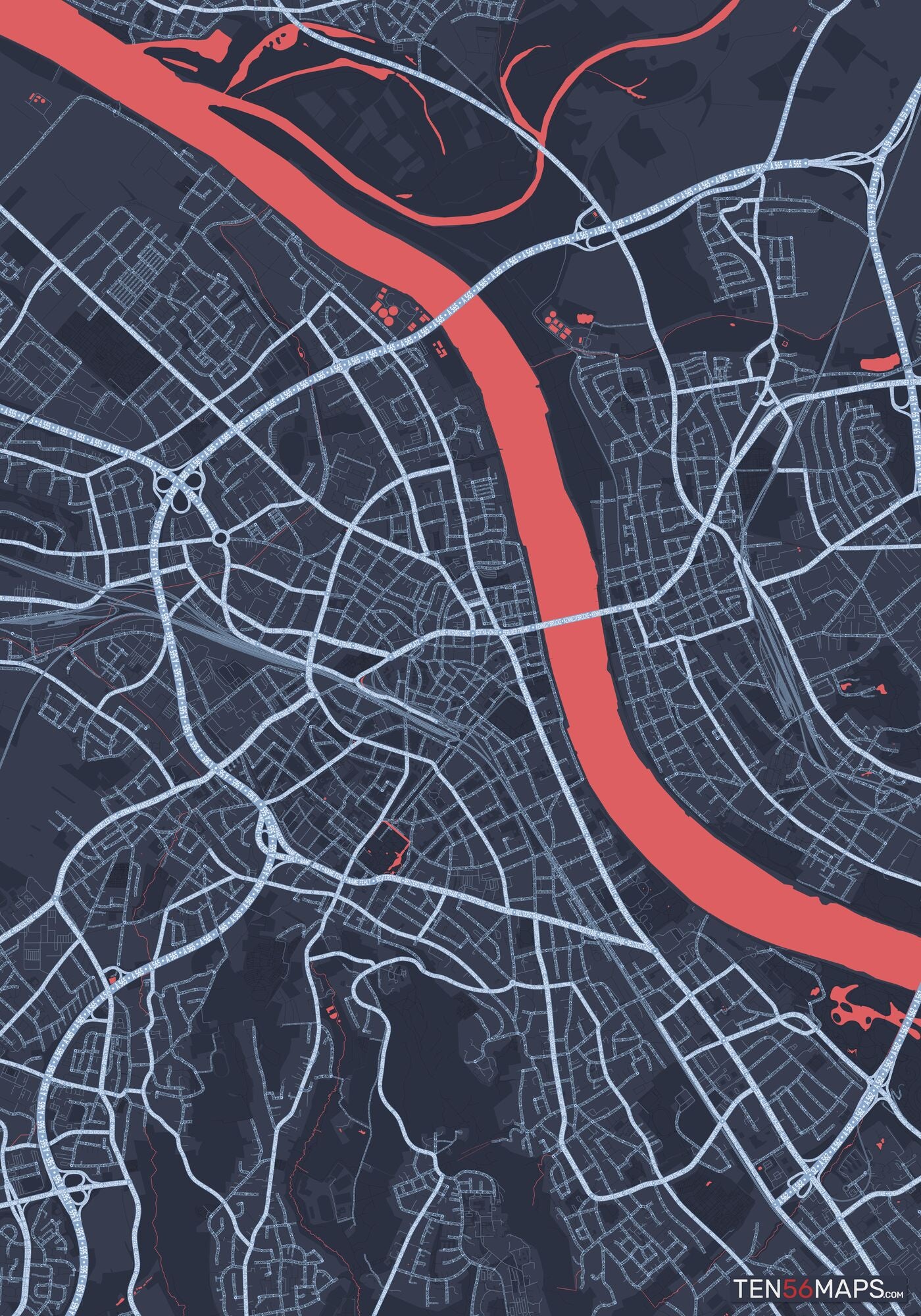 Color Variant Royal - Blue land with water in red.