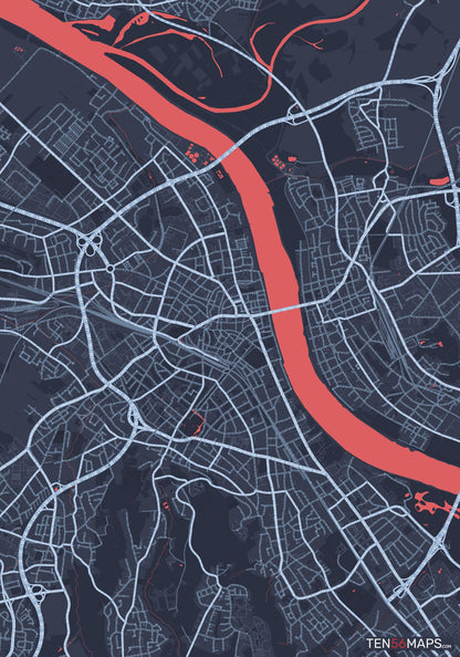 Color Variant Royal - Blue land with water in red.