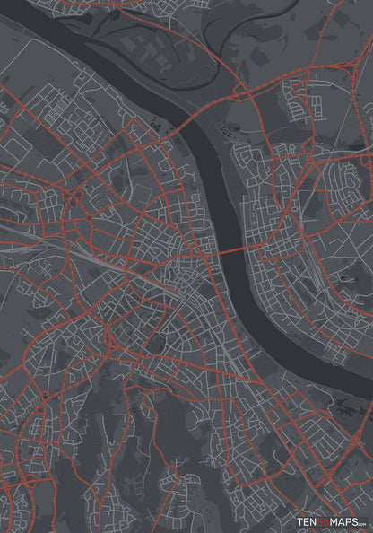 Color Variant Slate - Dark grey with major roads in red.