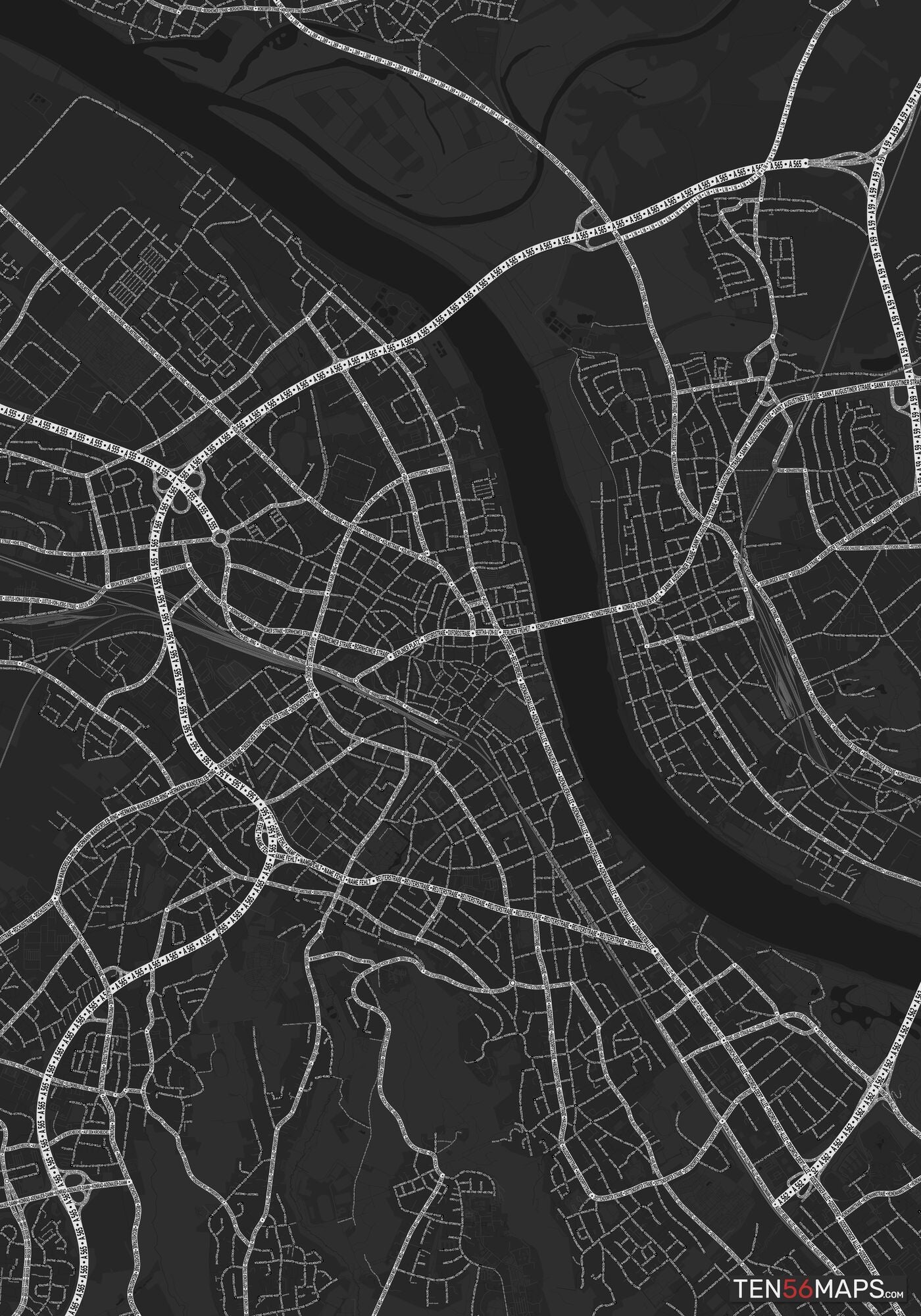 Color Variant Ruby - Dark grey with major roads highlighted in white.