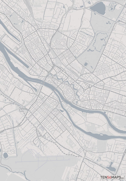 Color Variant Steel - Gray with water and major roads in muted blue.