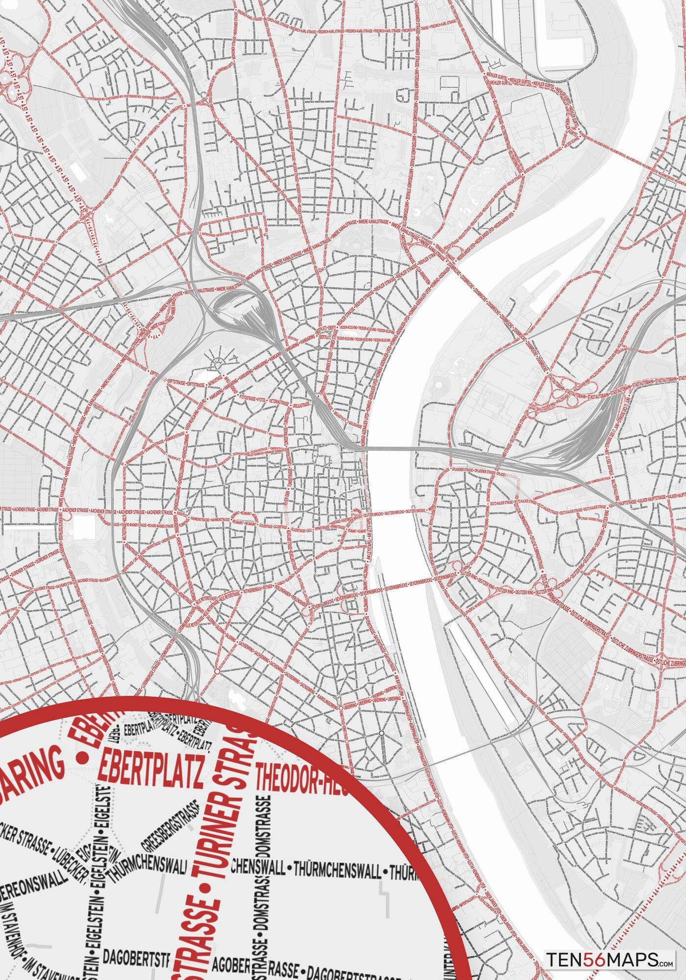 Cologne, Germany, TextMap Poster – TEN56MAPS