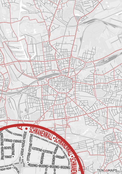 Color Variant Ruby - White with mayor roads in red.