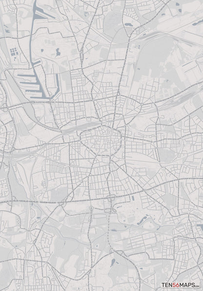 Color Variant Steel - Gray with water and major roads in muted blue.