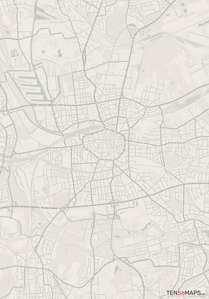 Color Variant Mint - Muted green water and major roads in darker green.