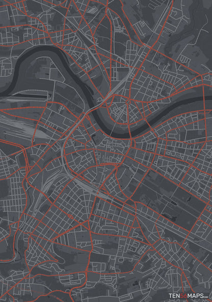 Color Variant Slate - Dark grey with major roads in red.