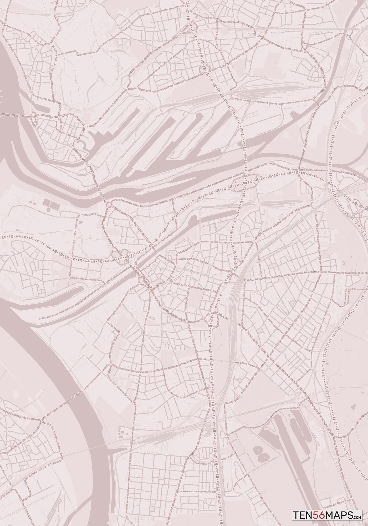 Color Variant Rose - Muted red roads and water.