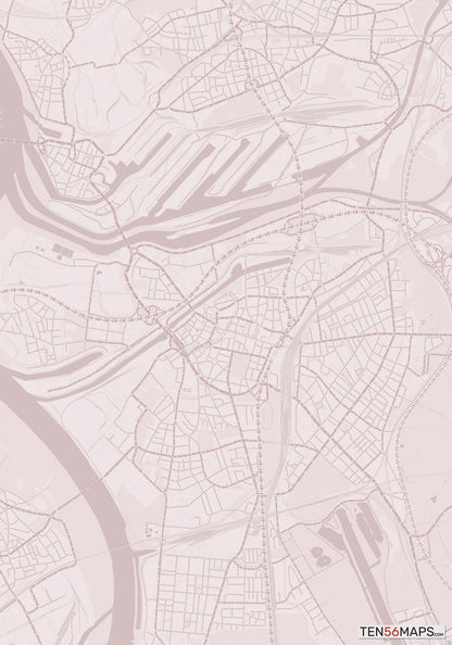 Color Variant Rose - Muted red roads and water.