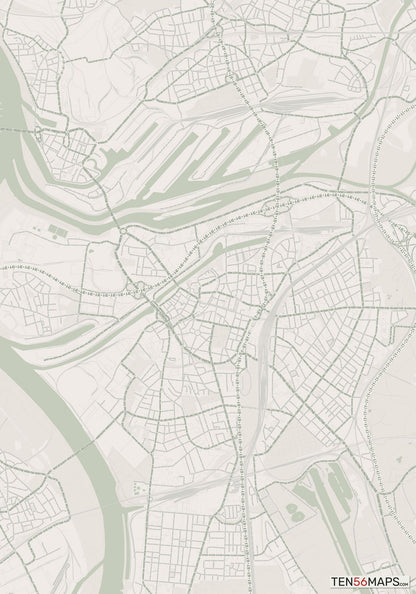 Color Variant Mint - Muted green water and major roads in darker green.