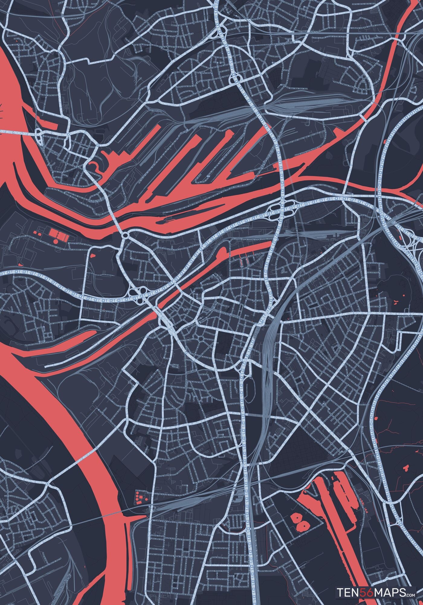 Color Variant Royal - Blue land with water in red.