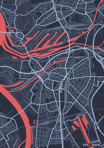 Color Variant Royal - Blue land with water in red.