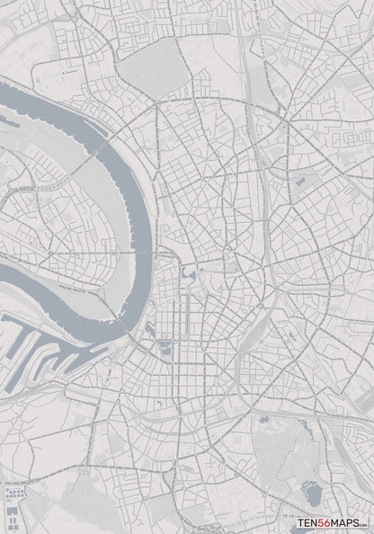 Color Variant Steel - Gray with water and major roads in muted blue.