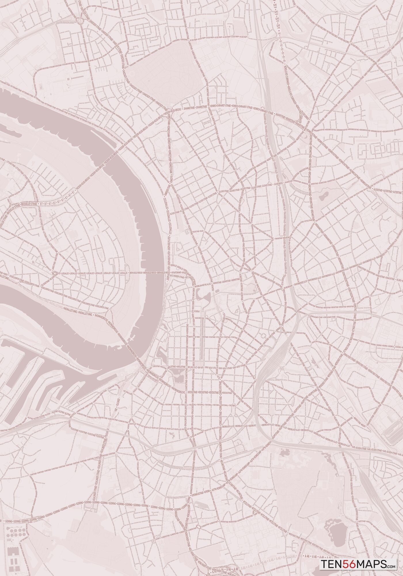 Color Variant Rose - Muted red roads and water.