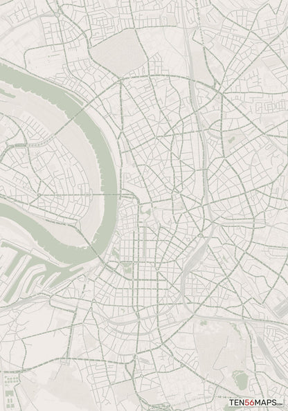 Color Variant Mint - Muted green water and major roads in darker green.