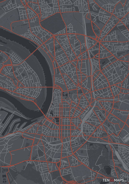 Color Variant Slate - Dark grey with major roads in red.
