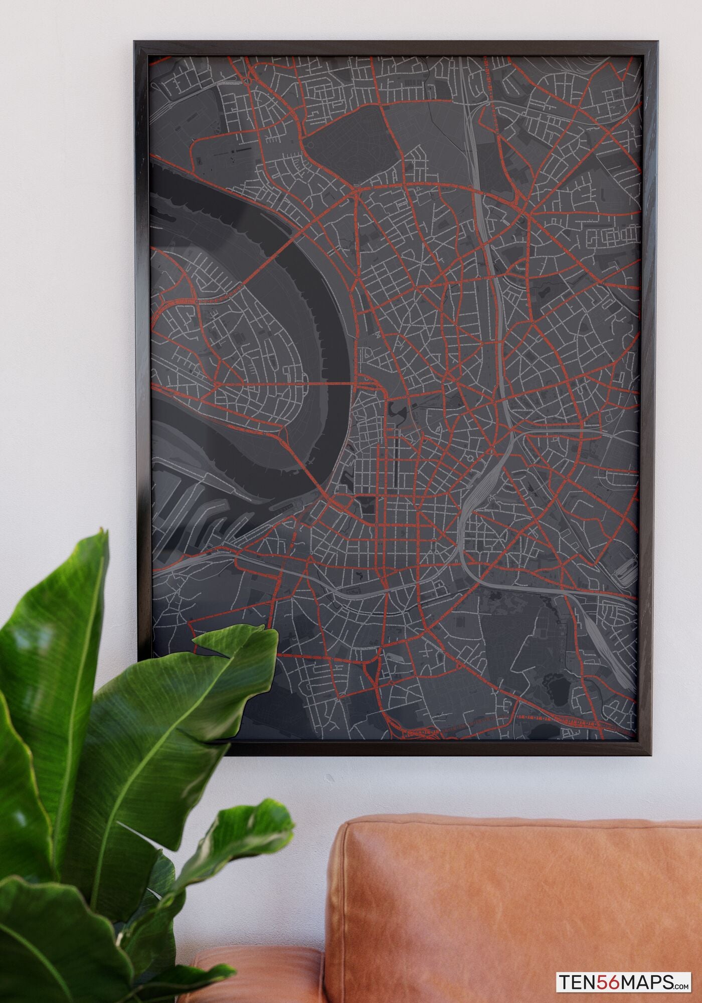 Poster hanging over couch in Slate color scheme