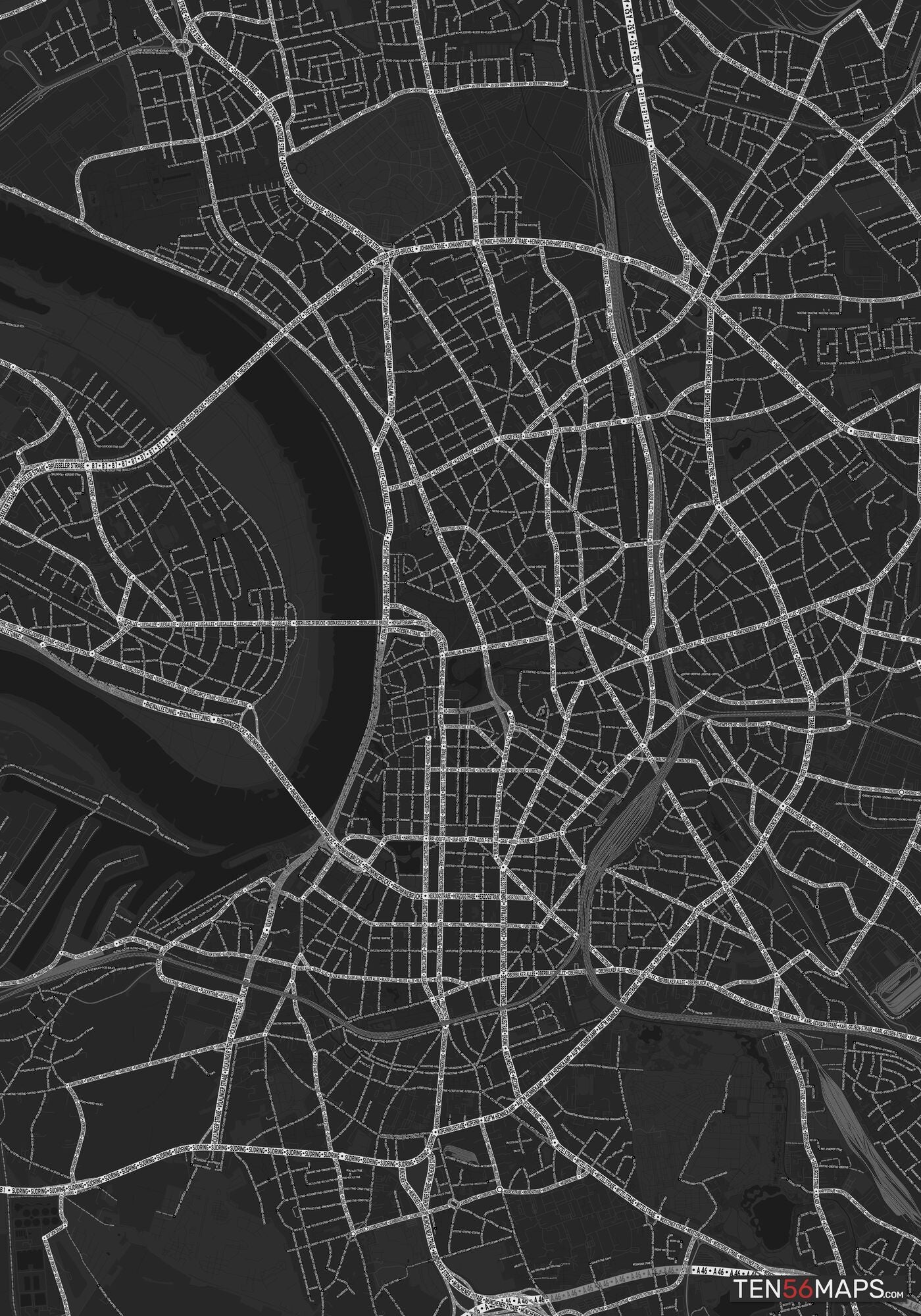 Color Variant Ruby - Dark grey with major roads highlighted in white.