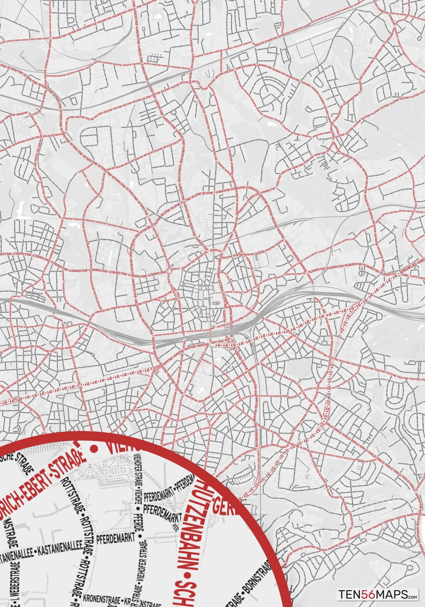 Color Variant Ruby - White with mayor roads in red.