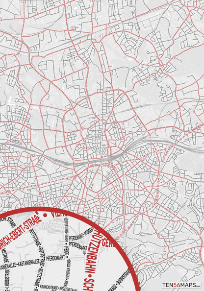 Color Variant Ruby - White with mayor roads in red.