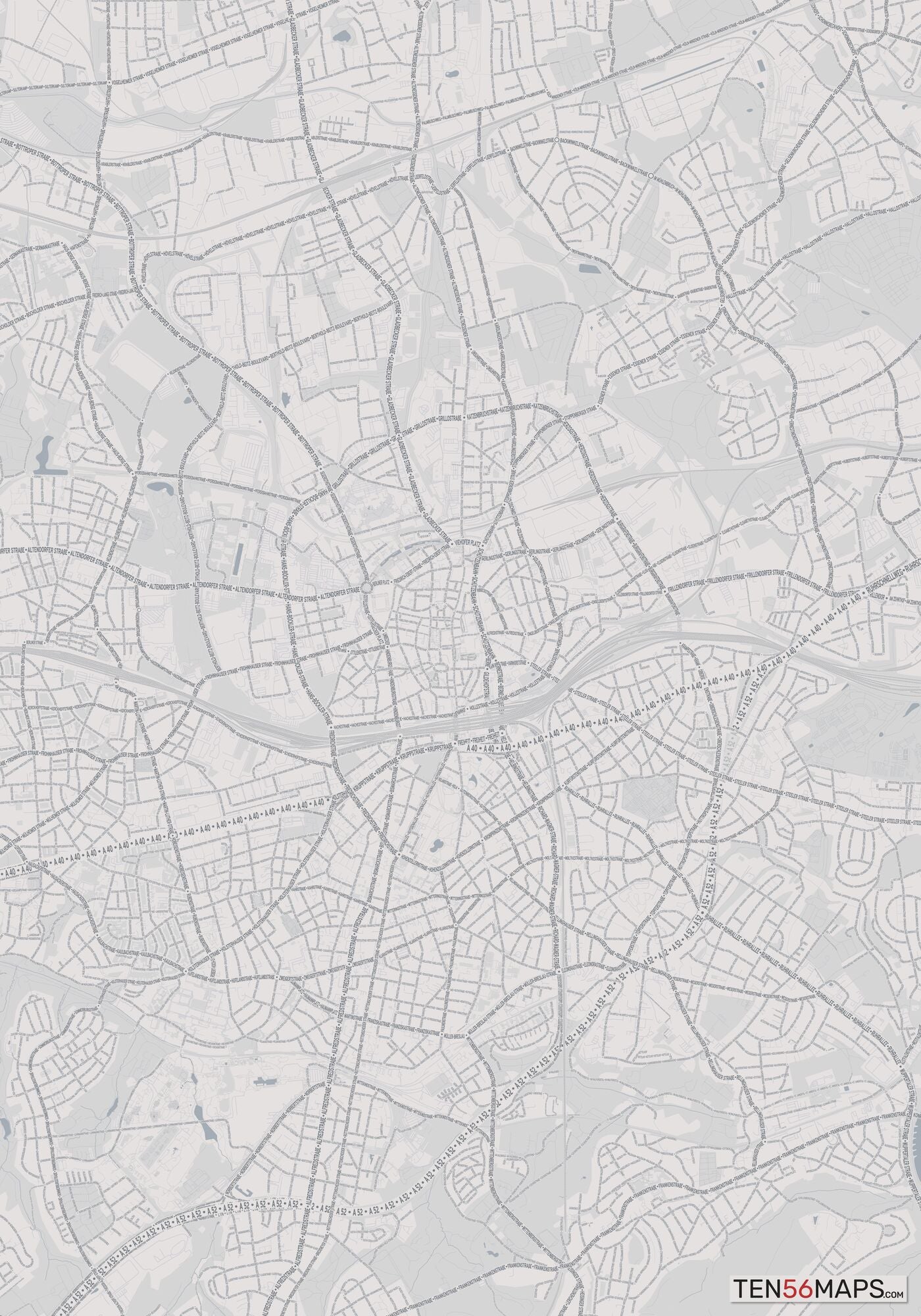 Color Variant Steel - Gray with water and major roads in muted blue.