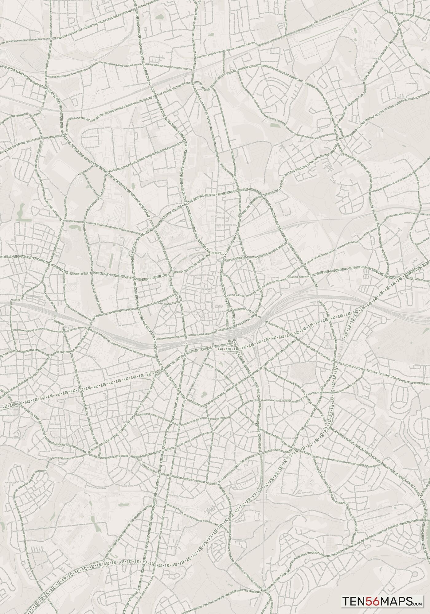 Color Variant Mint - Muted green water and major roads in darker green.