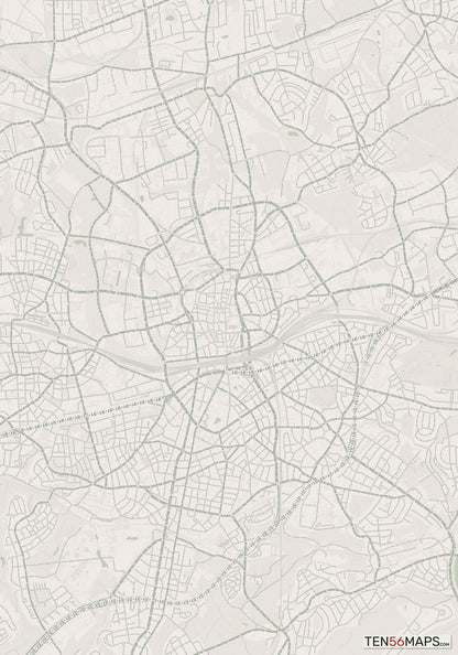Color Variant Mint - Muted green water and major roads in darker green.