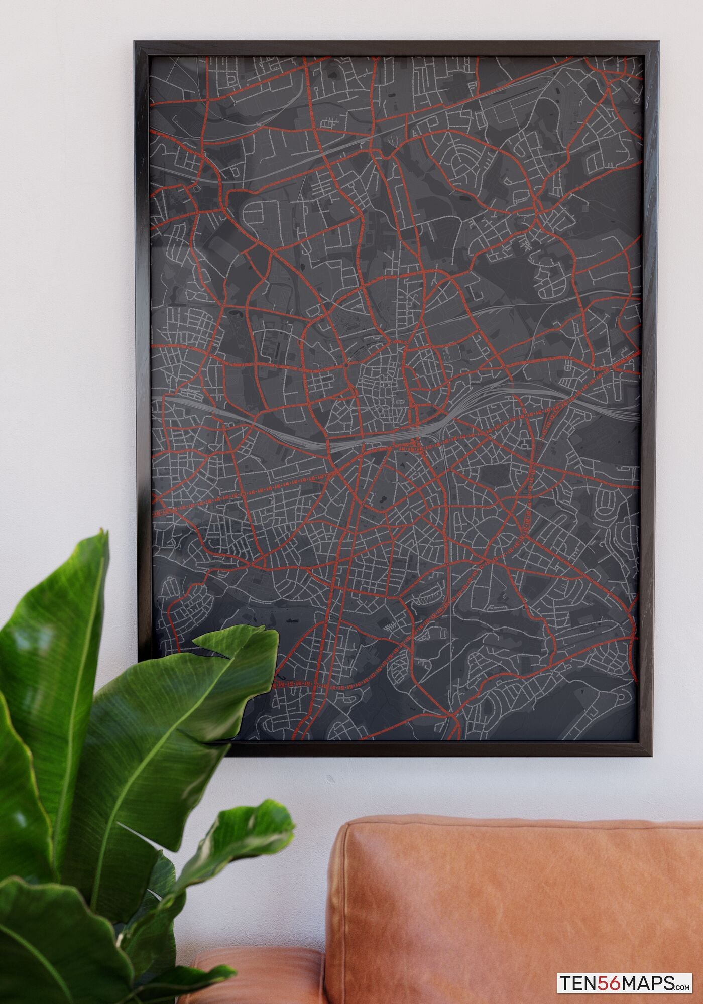 Poster hanging over couch in Slate color scheme