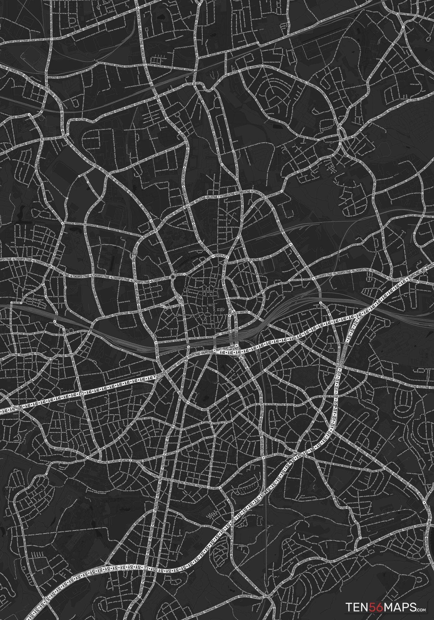Color Variant Ruby - Dark grey with major roads highlighted in white.