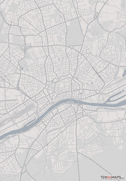 Color Variant Steel - Gray with water and major roads in muted blue.