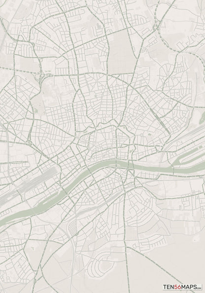 Color Variant Mint - Muted green water and major roads in darker green.