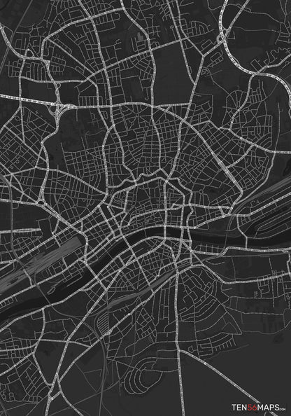 Color Variant Ruby - Dark grey with major roads highlighted in white.