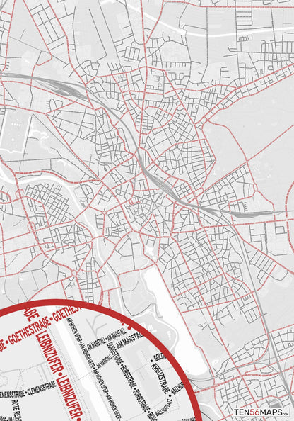 Color Variant Ruby - White with mayor roads in red.