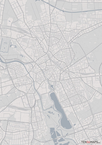 Color Variant Steel - Gray with water and major roads in muted blue.