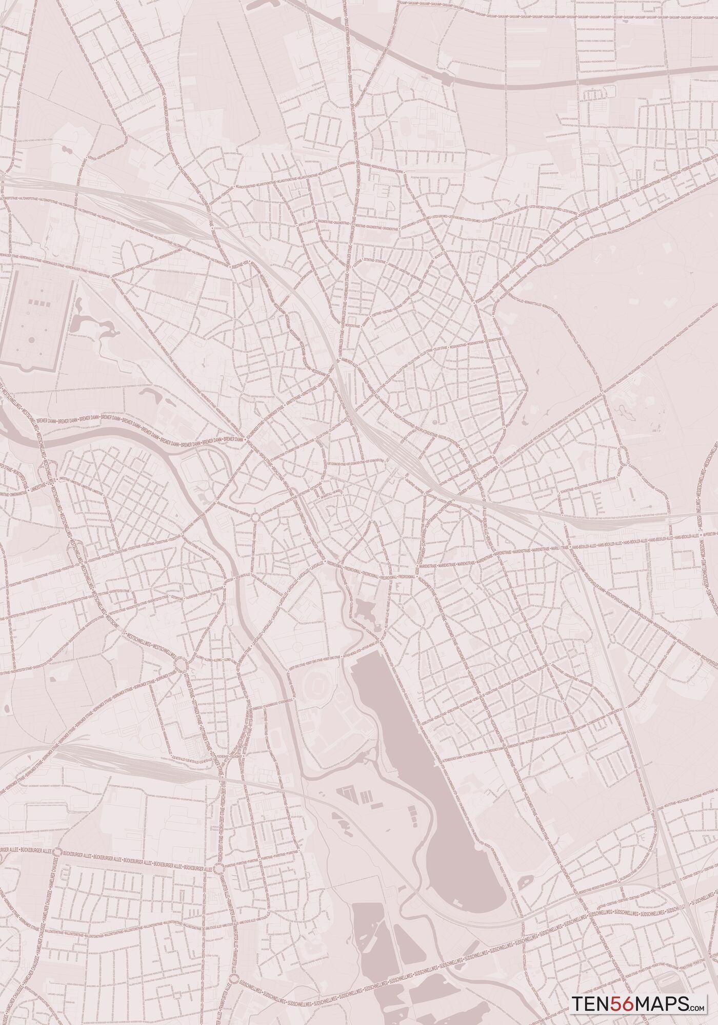 Color Variant Rose - Muted red roads and water.