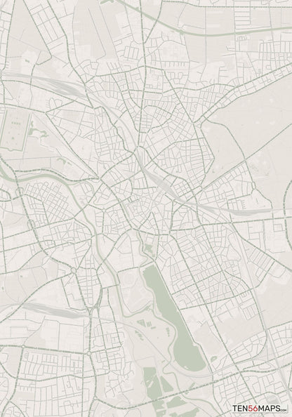 Color Variant Mint - Muted green water and major roads in darker green.