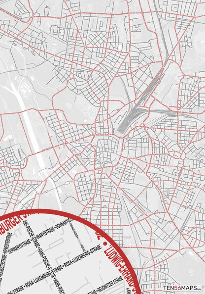 Color Variant Ruby - White with mayor roads in red.