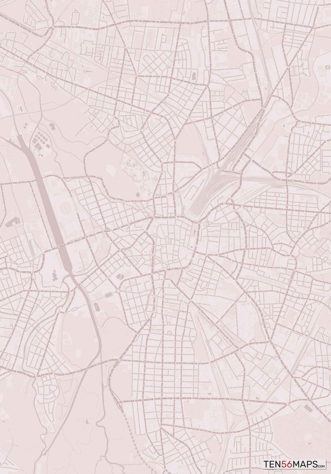 Color Variant Rose - Muted red roads and water.