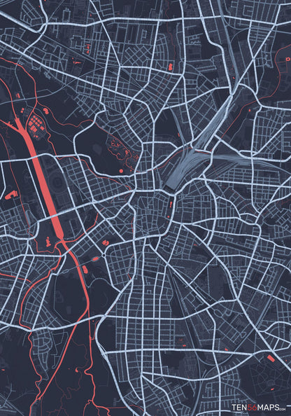 Color Variant Royal - Blue land with water in red.