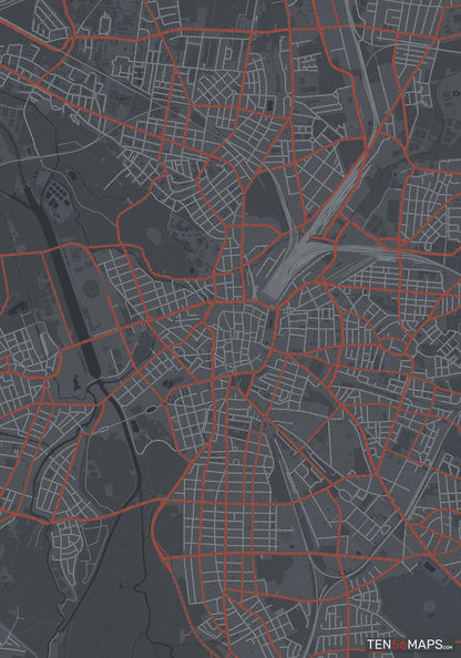 Color Variant Slate - Dark grey with major roads in red.