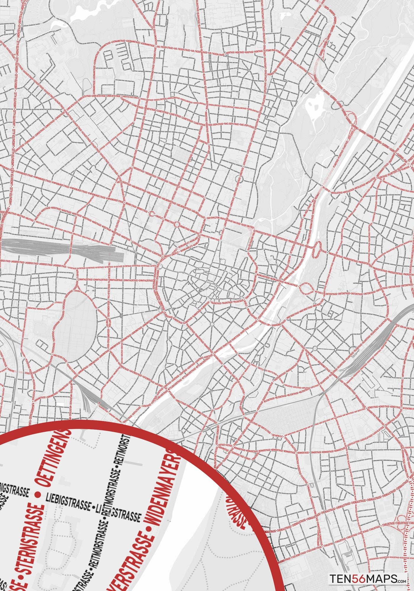 Color Variant Ruby - White with mayor roads in red.