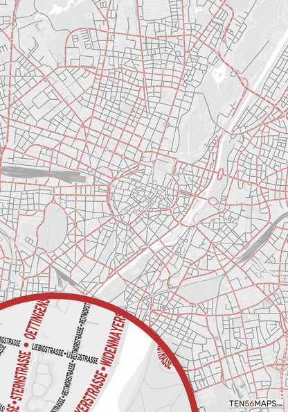 Color Variant Ruby - White with mayor roads in red.