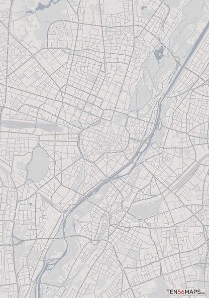 Color Variant Steel - Gray with water and major roads in muted blue.