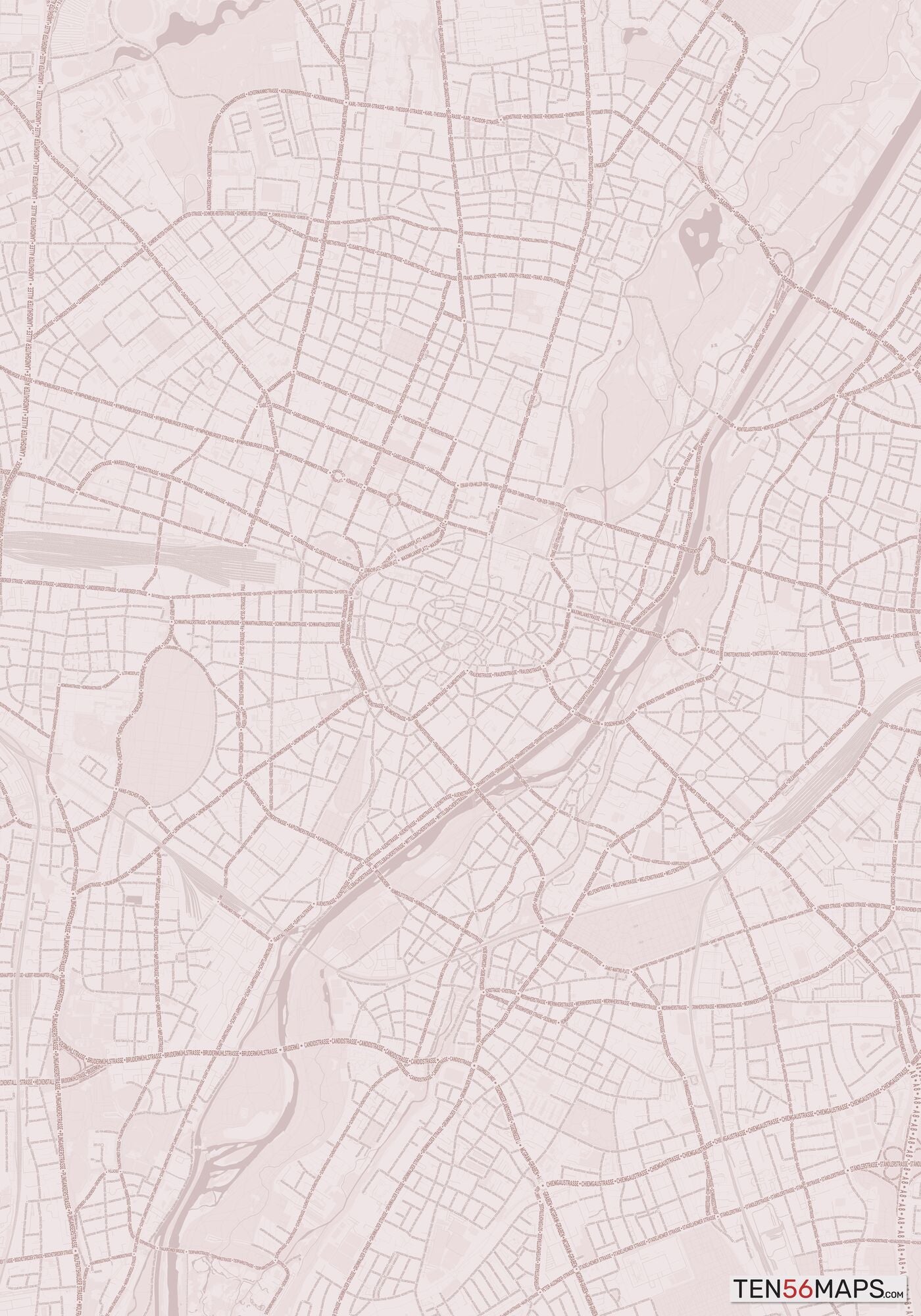 Color Variant Rose - Muted red roads and water.